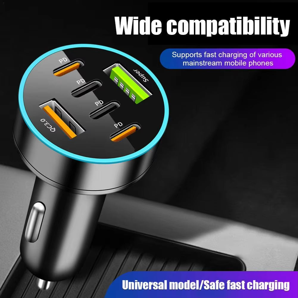 New Digital Display Car with 4Usb Car Charger 66W Fast Charging Car Mobile Phone Adapter PD Mobile Phone Charging Head