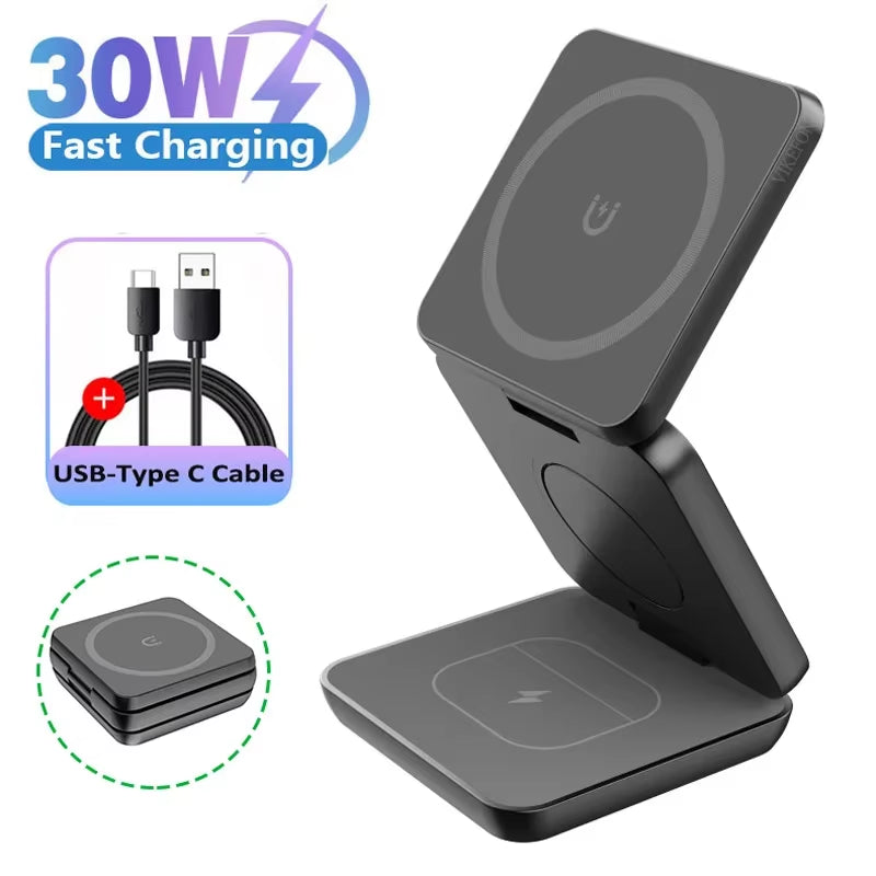 3 in 1 Foldable Magnetic Wireless Charger Stand Macsafe for Iphone 15 14 13 12 Apple Watch 8 7 6 Airpods Fast Charging Station